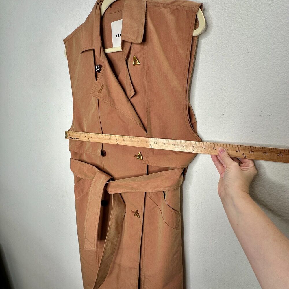 Aeron Delray Dusty Peach Iridescent Sleeveless Button Trench Coat Welt Pockets - Picture 13 of 13
